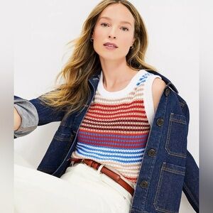 LOFT Multicolor Striped Cotton Blend Sleeveless Sweater Knit Top Size XS